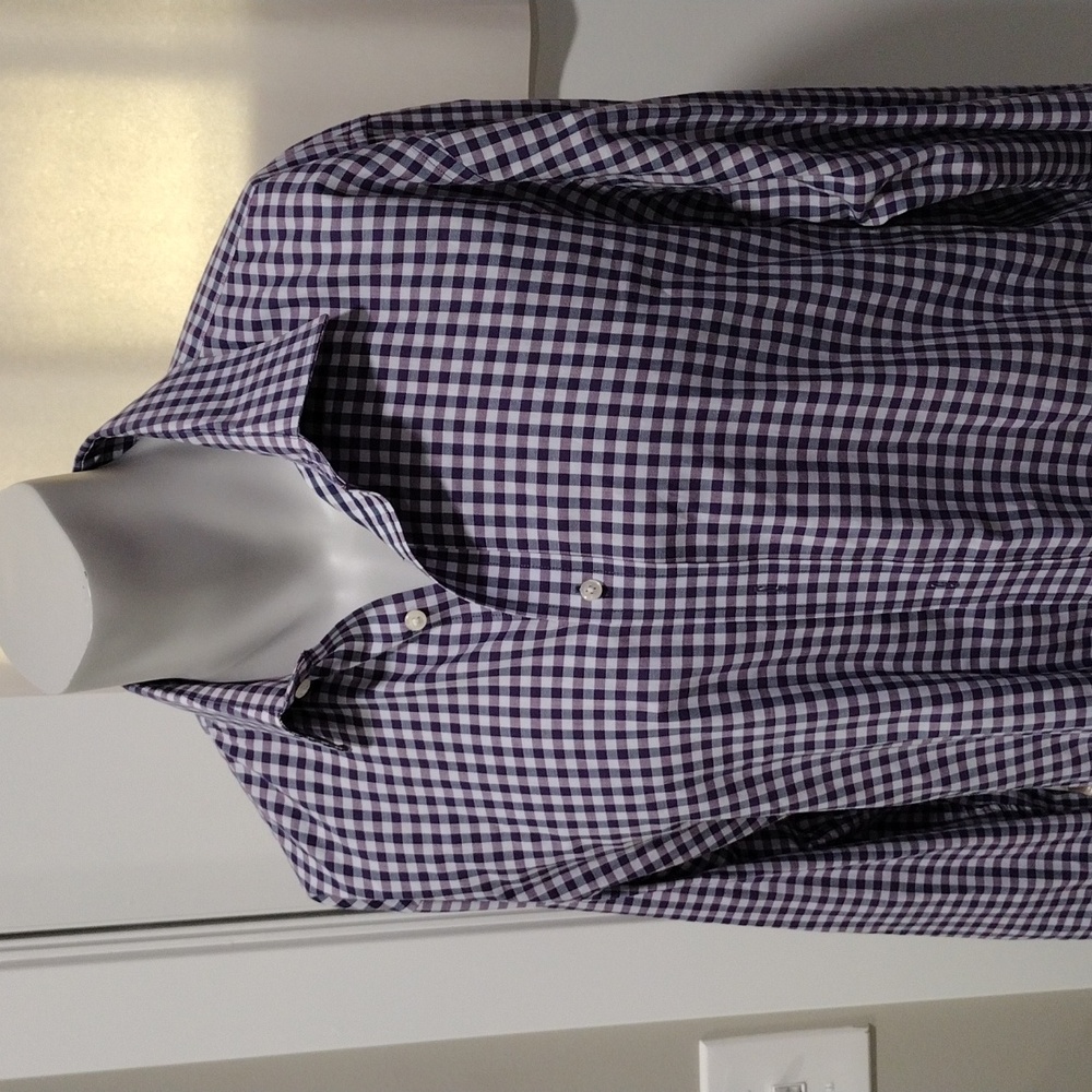 Nordstrom mens purple plaid cotton shirt. Neck 17 x 34/35